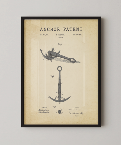 Anchor patent print in a black frame