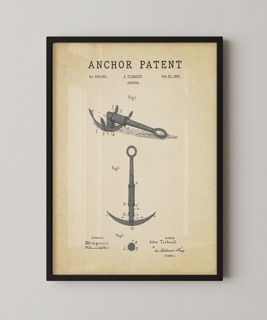 Anchor patent print in a black frame