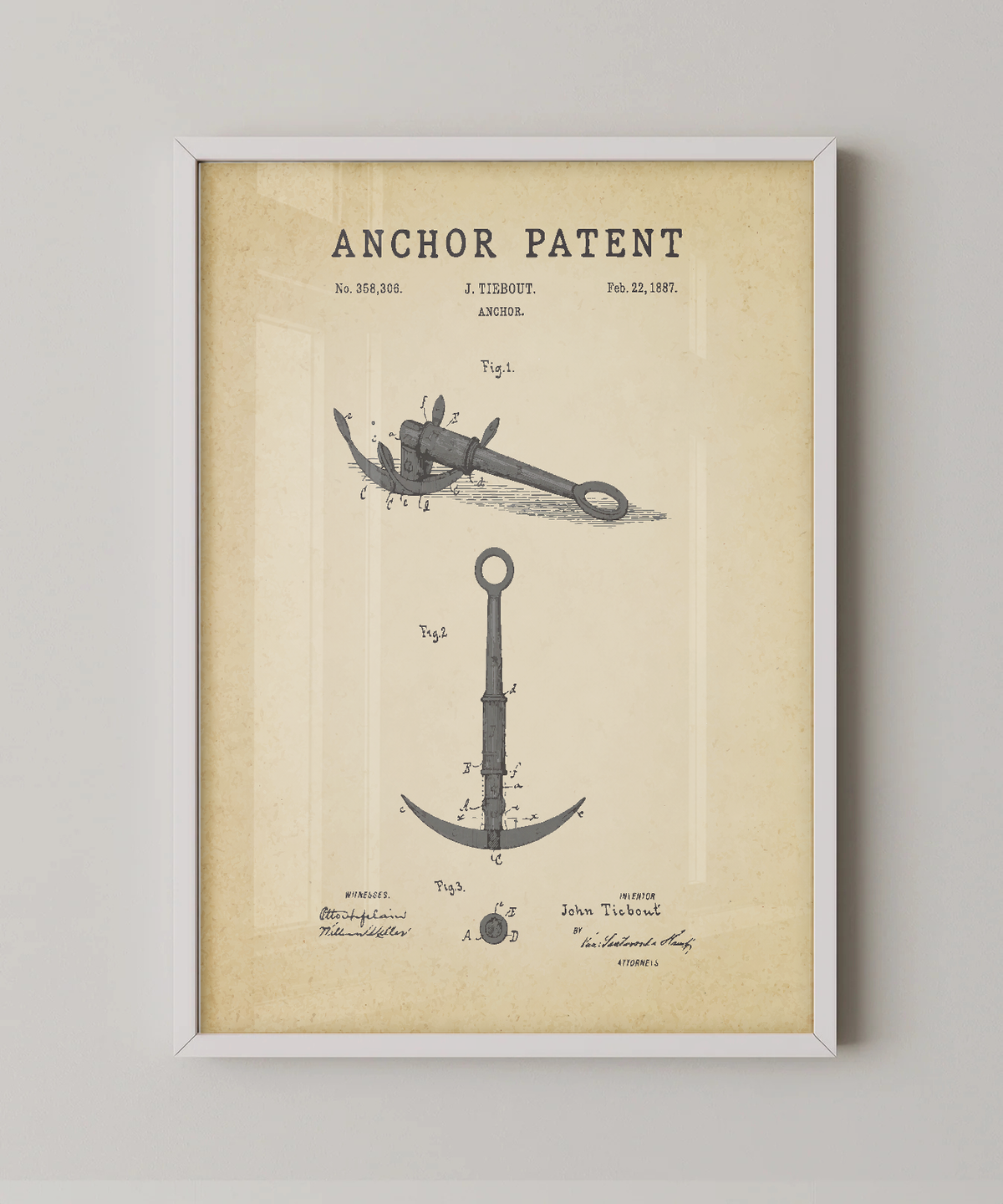 Anchor patent print in a white frame