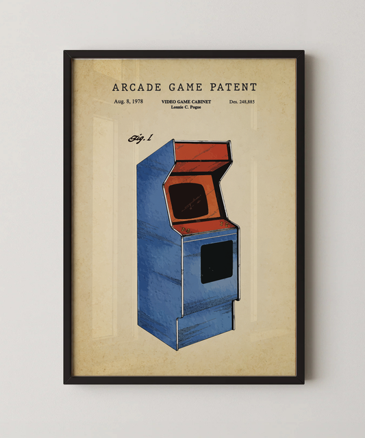 Arcade game patent print in a black frame