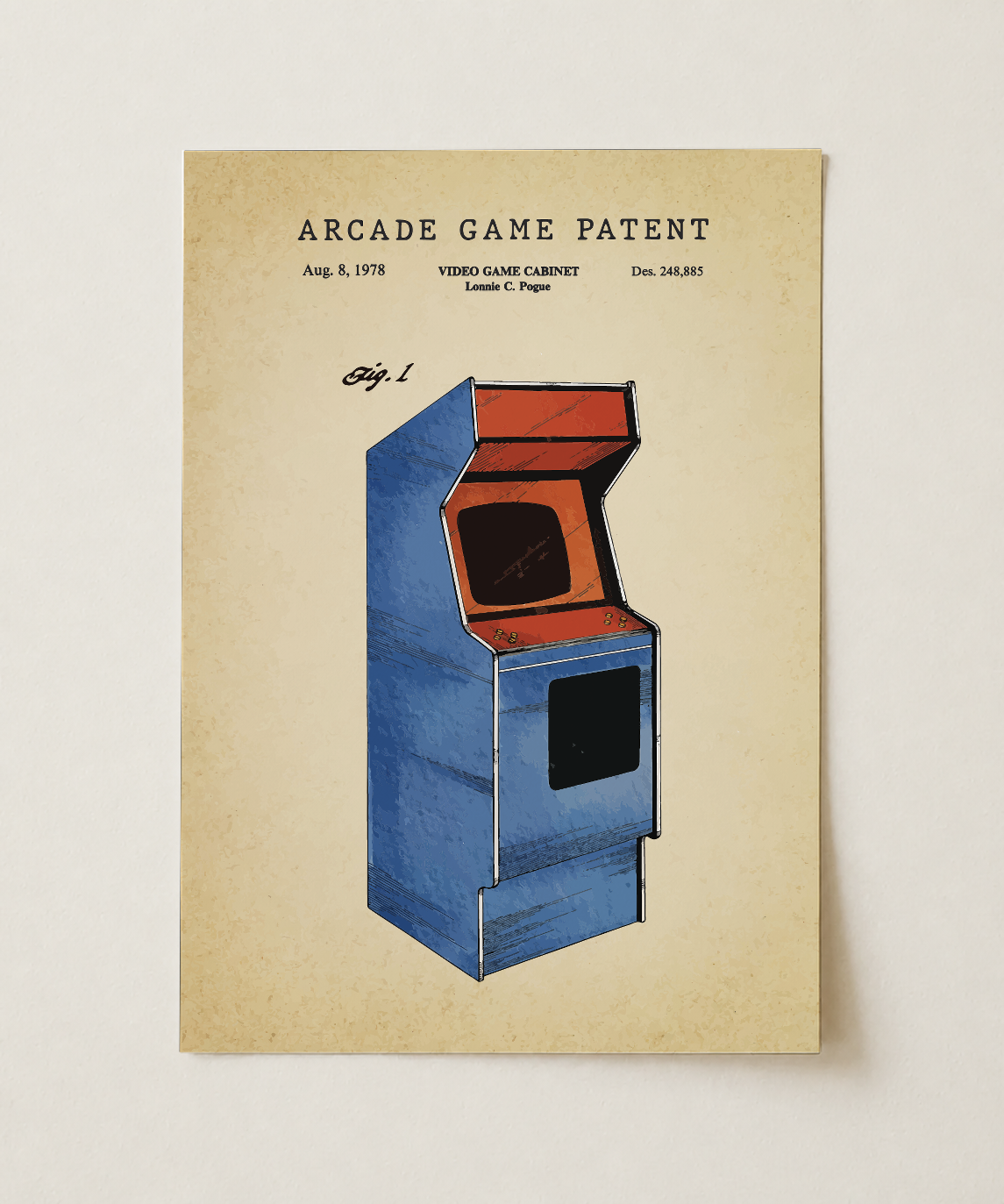 Arcade game patent print, unframed