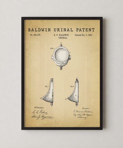 Baldwin urinal patent print in a black frame