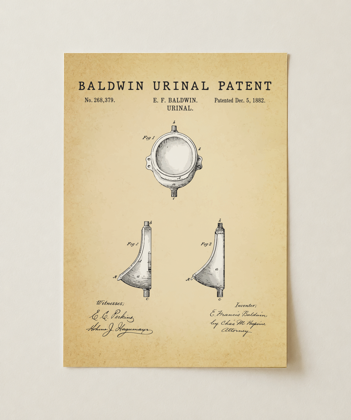 Baldwin urinal patent print, unframed