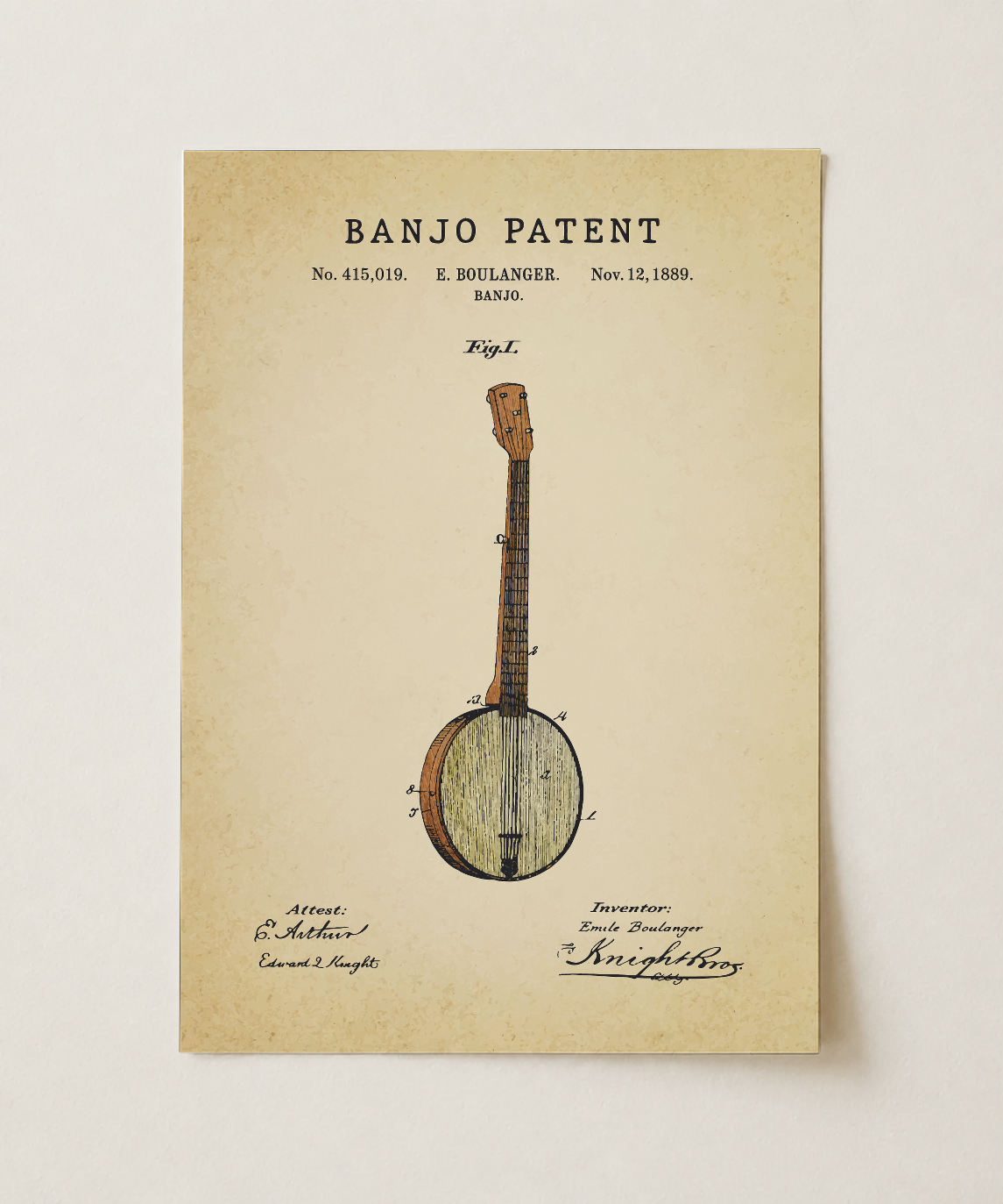 Banjo patent print, unframed