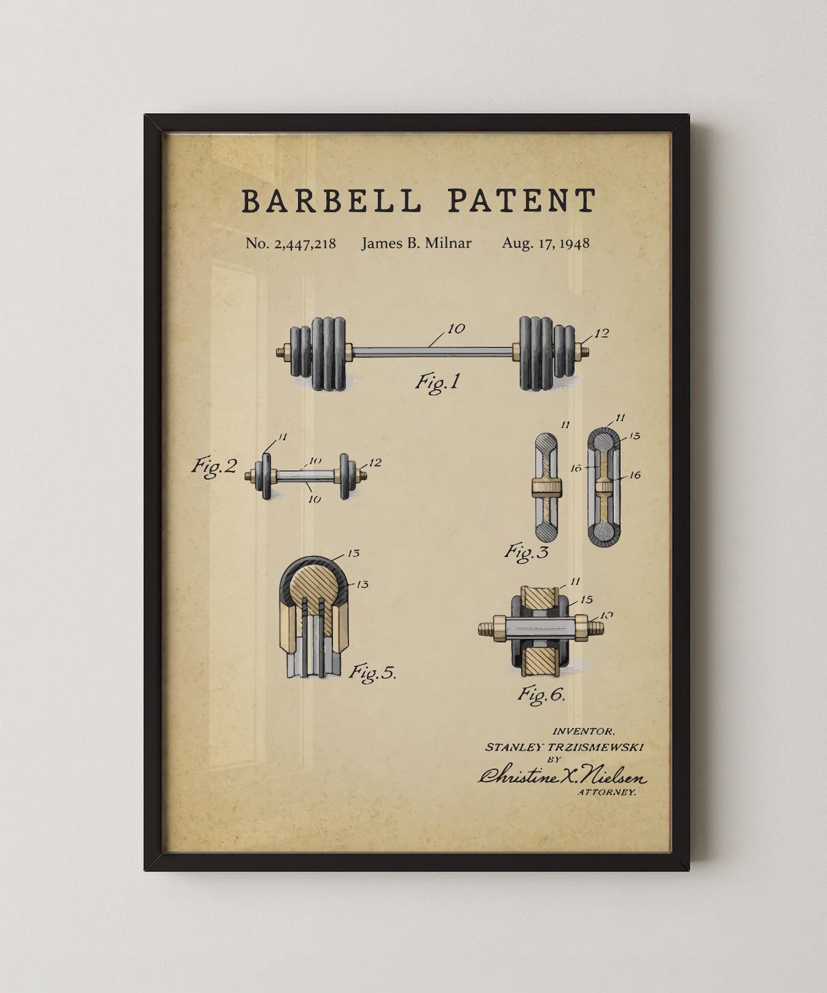 Barbell patent print in a black frame