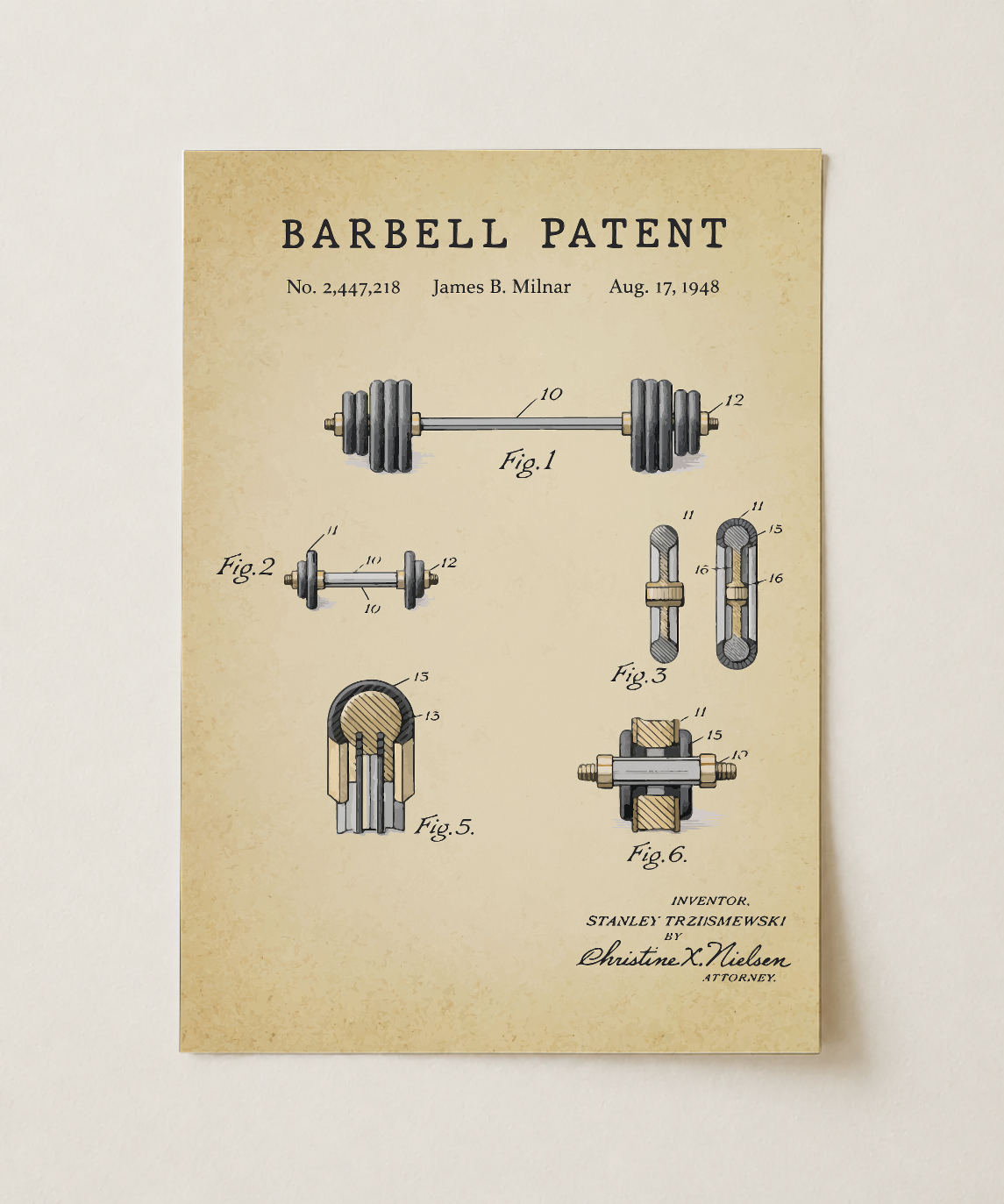 Barbell patent print, unframed