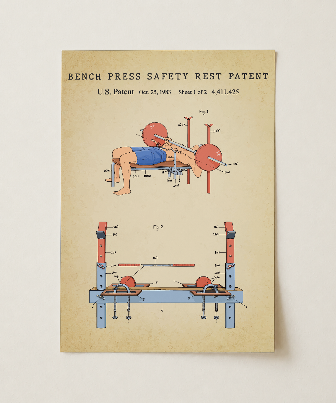 Bench press safety rest patent print, unframed
