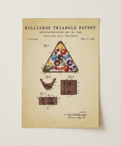 Billiards triangle patent print, unframed