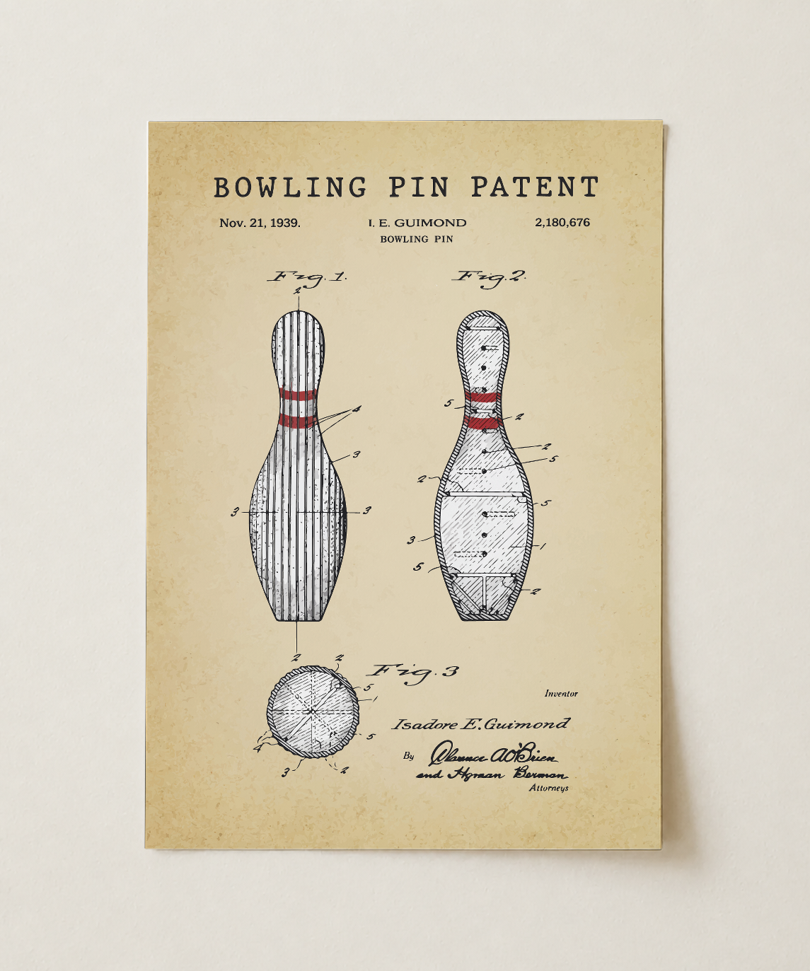 Bowling pin patent print, unframed