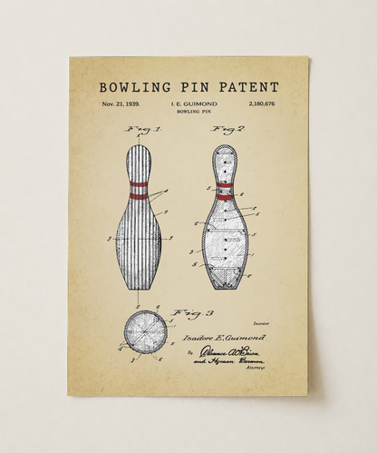 Bowling pin patent print, unframed