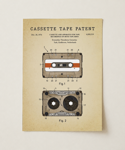 Cassette tape patent print, unframed