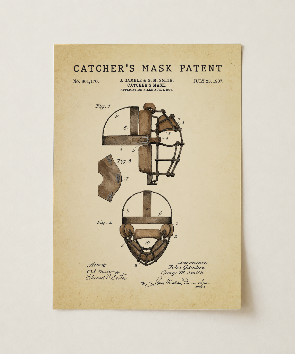 Catcher's mask patent print, unframed