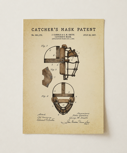 Catcher's mask patent print, unframed