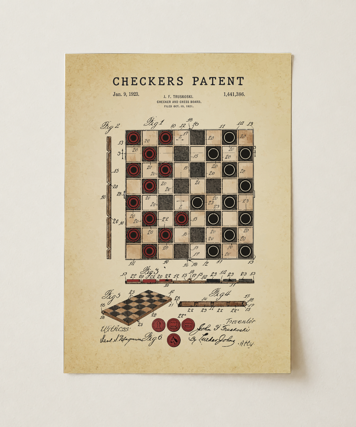 Checkers patent print, unframed