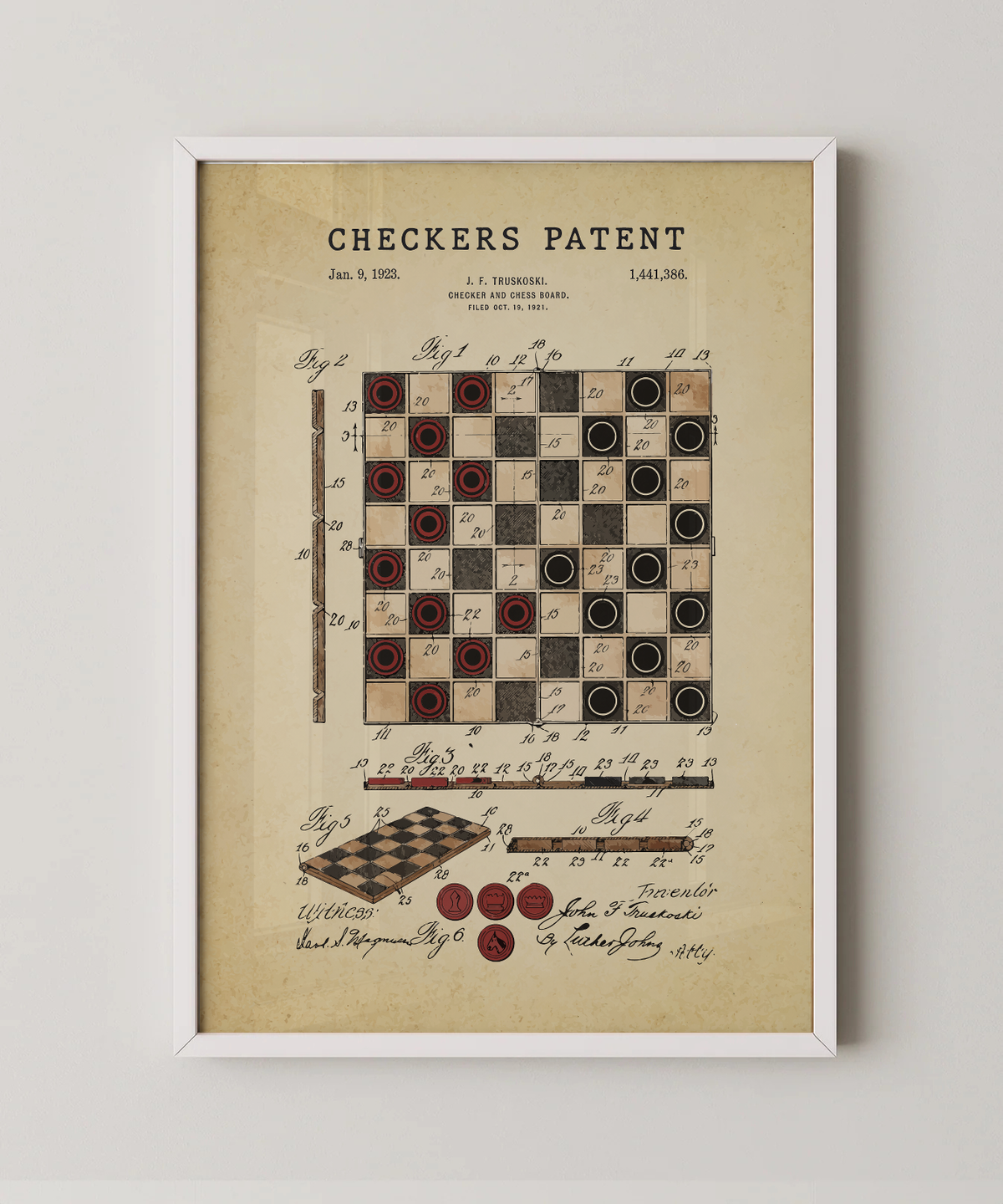 Checkers patent print in a white frame
