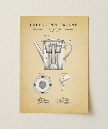 Coffee pot patent print, unframed