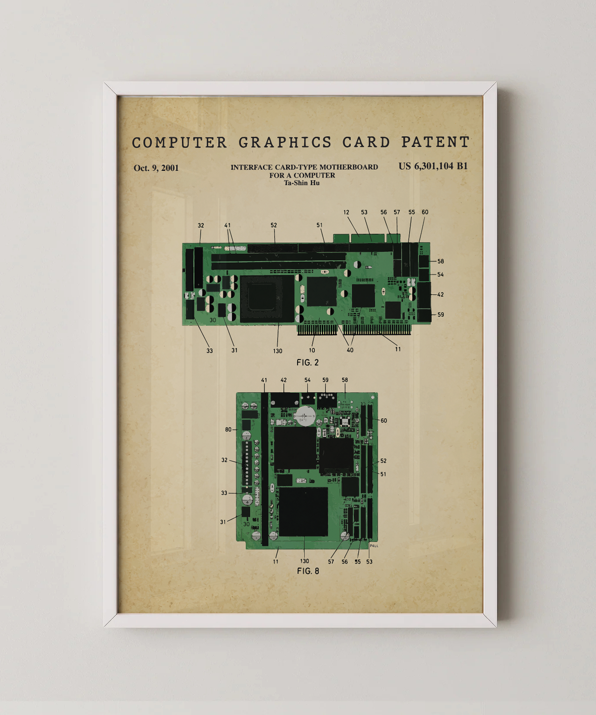 Computer graphics card patent print in a white frame