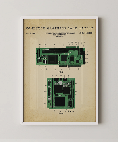 Computer graphics card patent print in a white frame