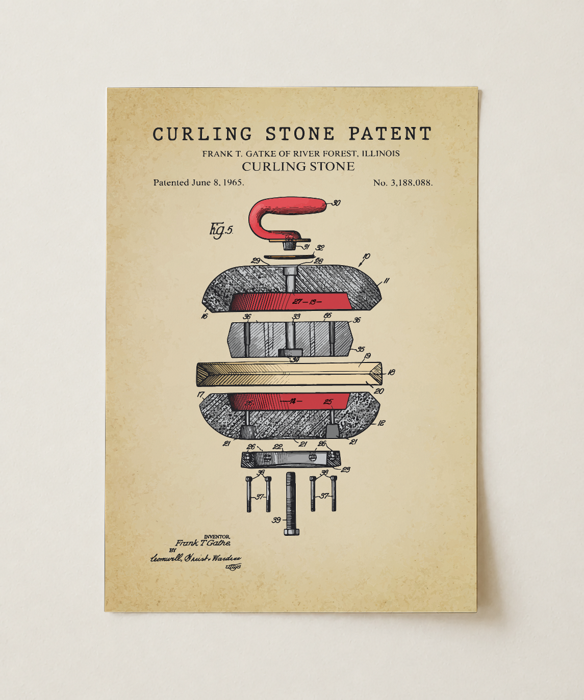Curling stone patent print, unframed