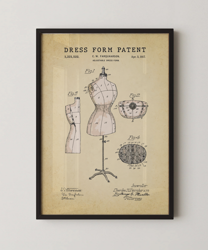 Dress form patent print in a black frame