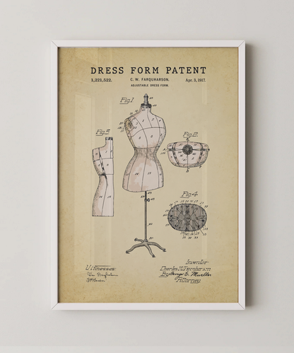 Dress form patent print in a white frame