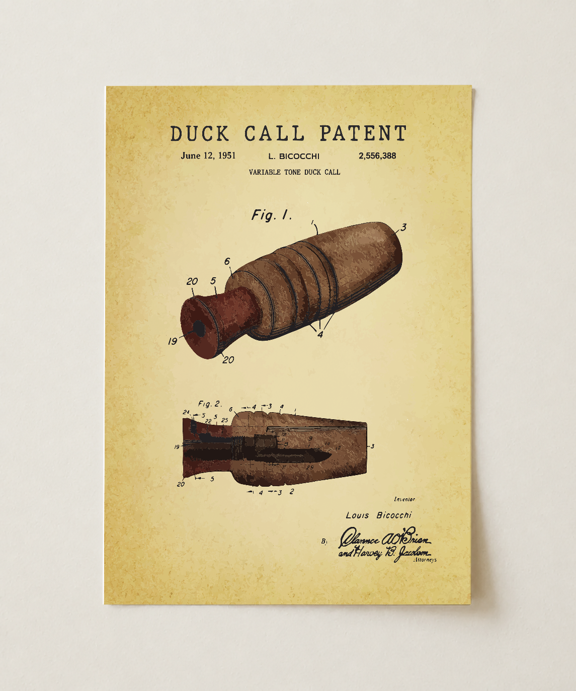 Duck call patent print, unframed