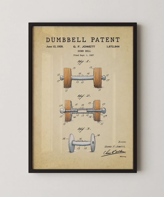 Dumbbell patent print in a black frame