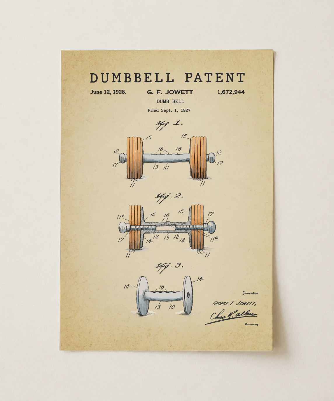 Dumbbell patent print, unframed