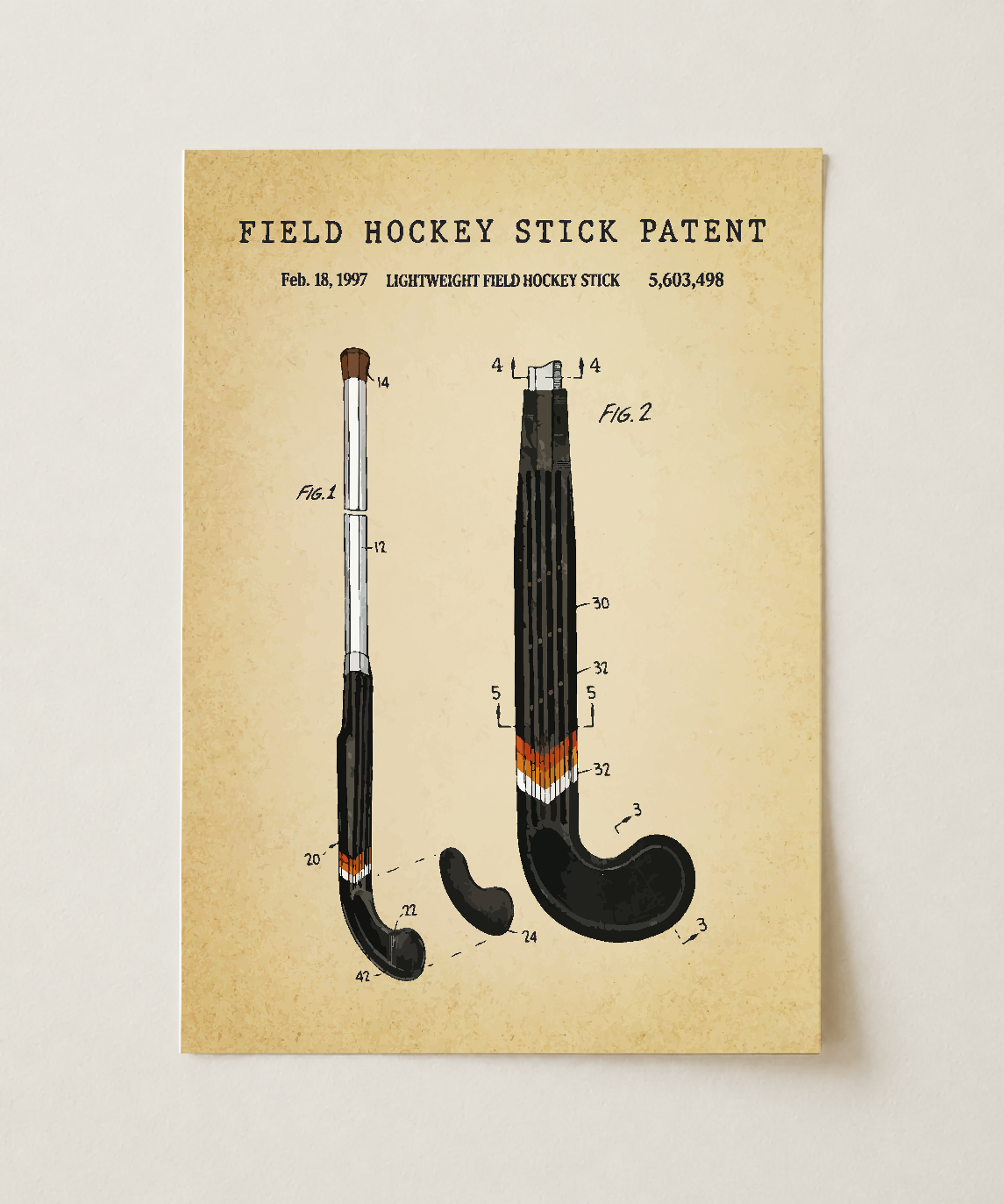 Field hockey stick patent print, unframed