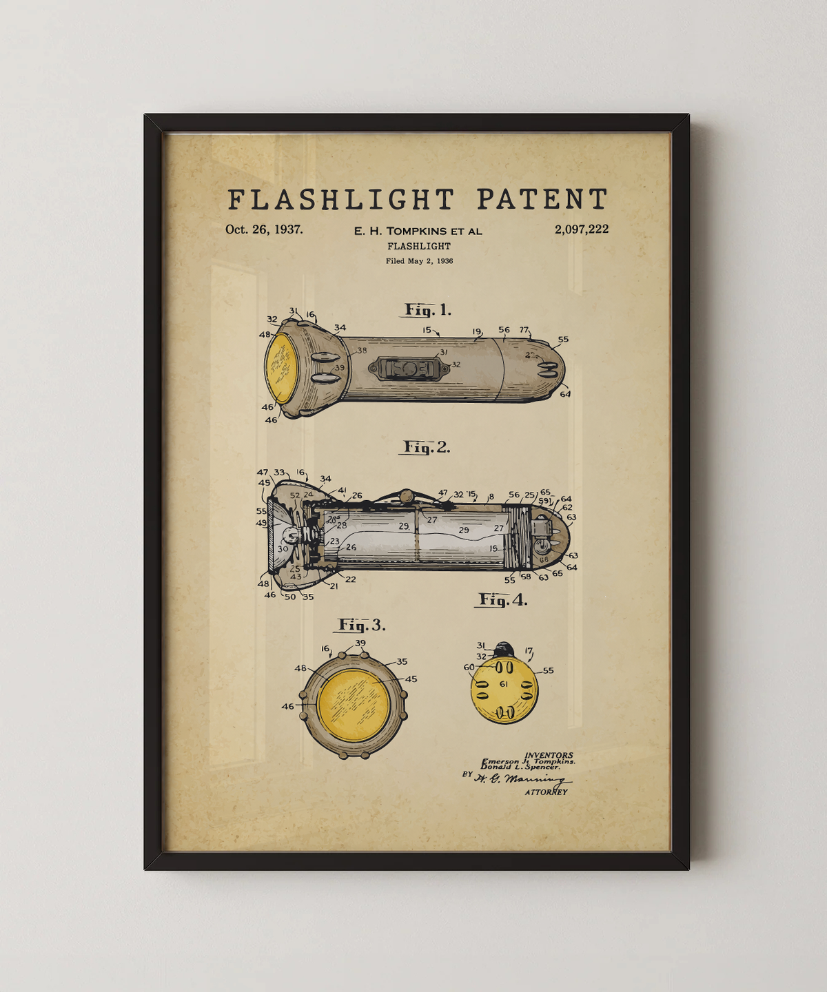 Flashlight patent print in a black frame