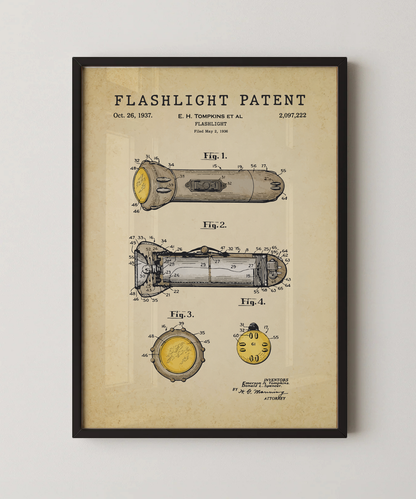 Flashlight patent print in a black frame