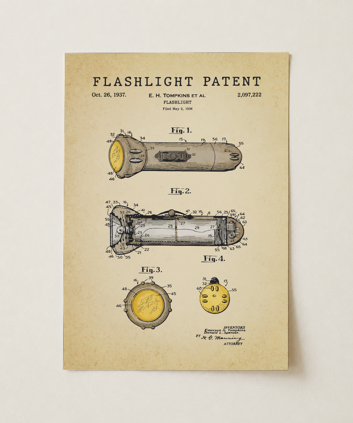 Flashlight patent print, unframed