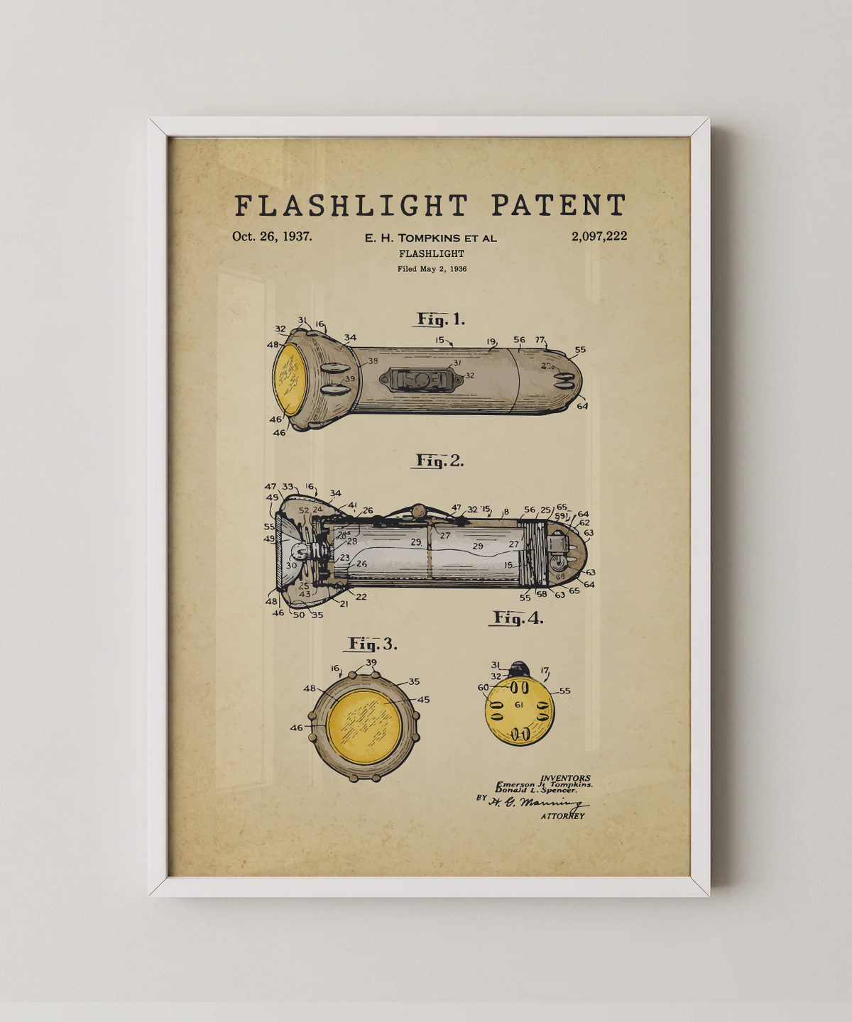 Flashlight patent print in a white frame