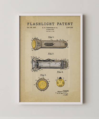Flashlight patent print in a white frame