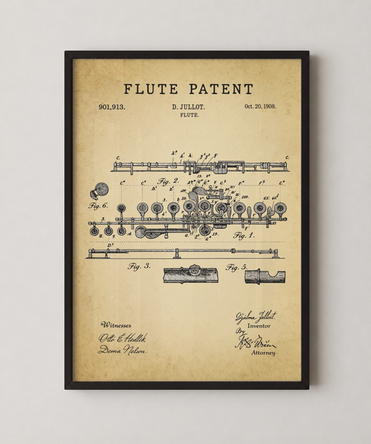 Flute patent print in a black frame