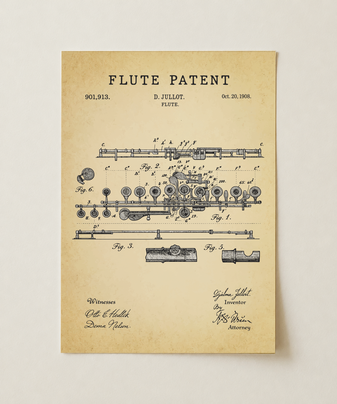 Flute patent print, unframed