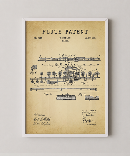 Flute patent print in a white frame