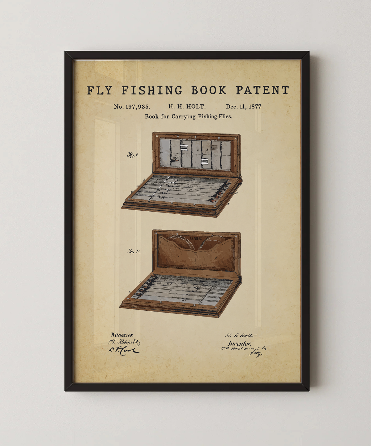 Fly fishing book patent print in a black frame