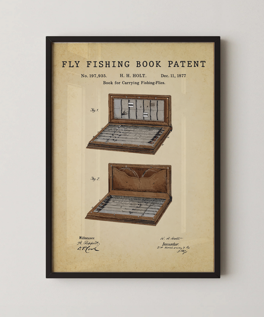 Fly fishing book patent print in a black frame