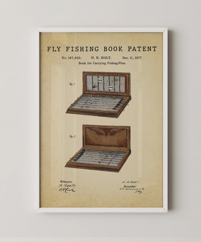 Fly fishing book patent print in a white frame