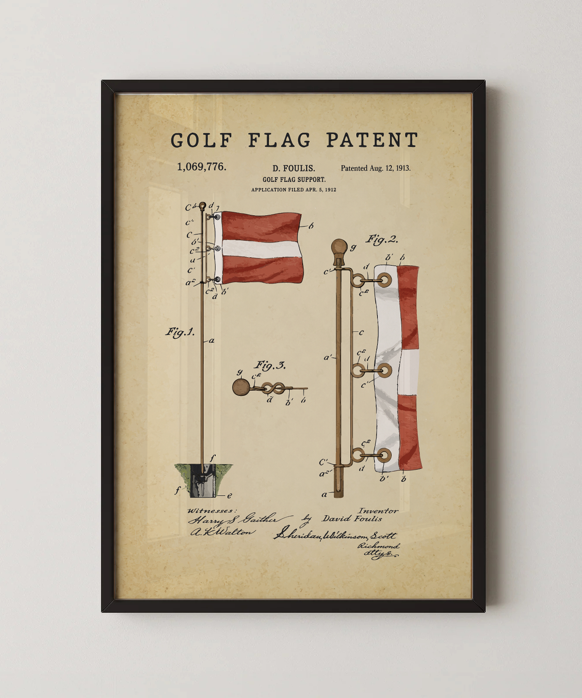 Golf flag patent print in a black frame
