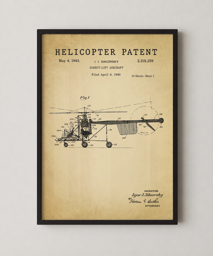 Helicopter patent print in a black frame