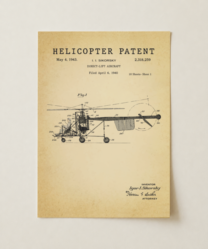 Helicopter patent print, unframed