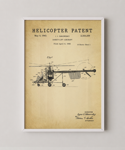 Helicopter patent print in a white frame