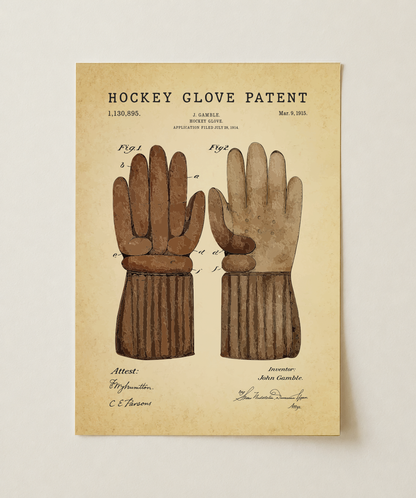 Hockey glove patent print, unframed