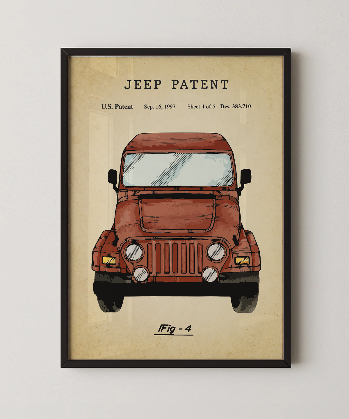 Jeep patent print in a black frame