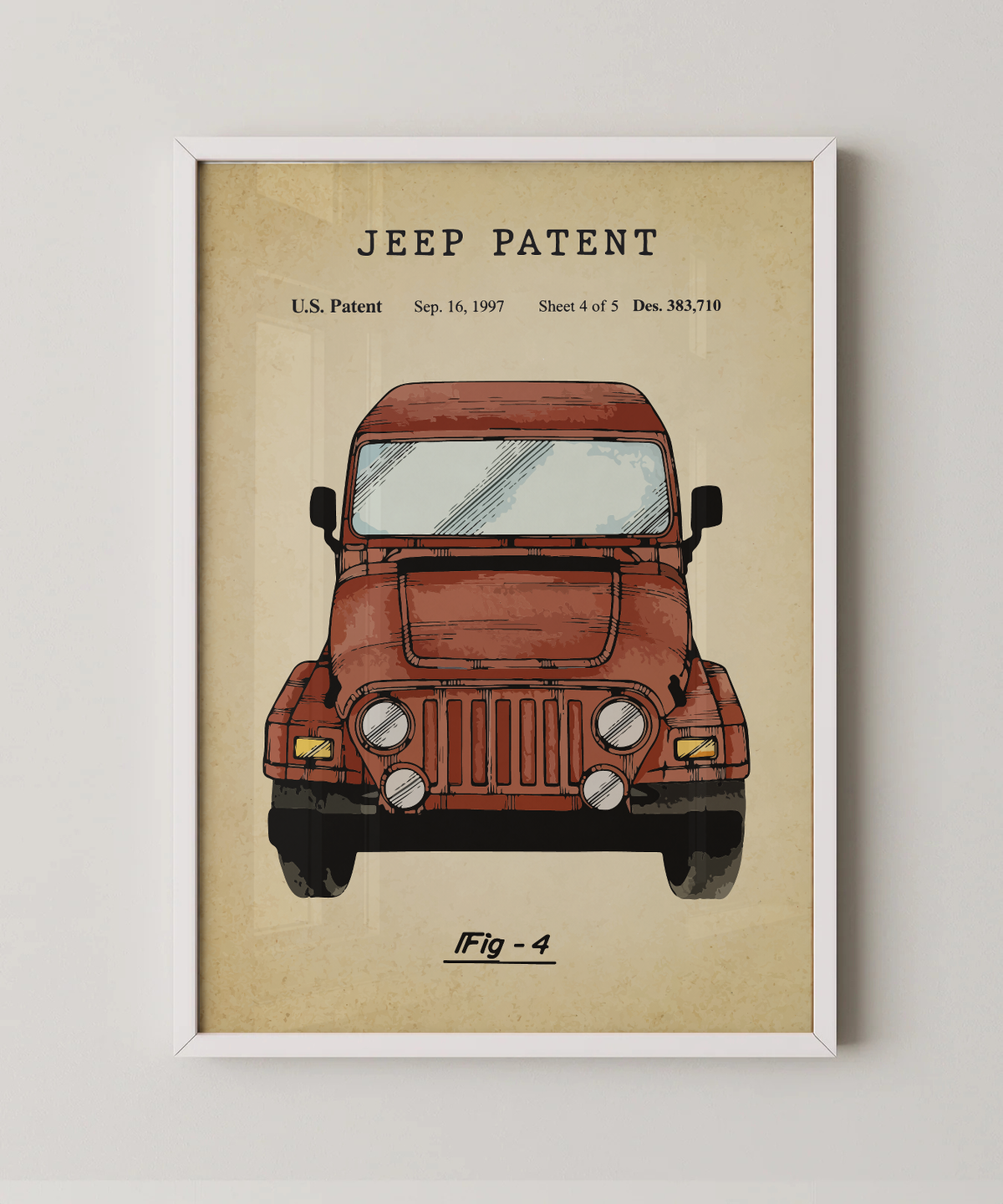 Jeep patent print in a white frame