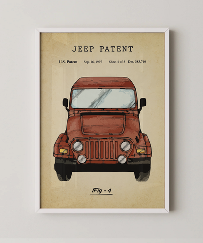 Jeep patent print in a white frame