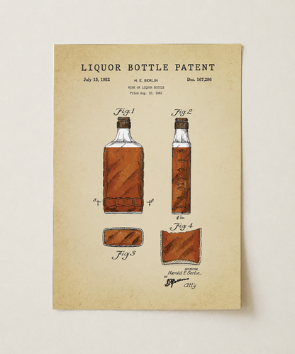 Liquor bottle patent print, unframed