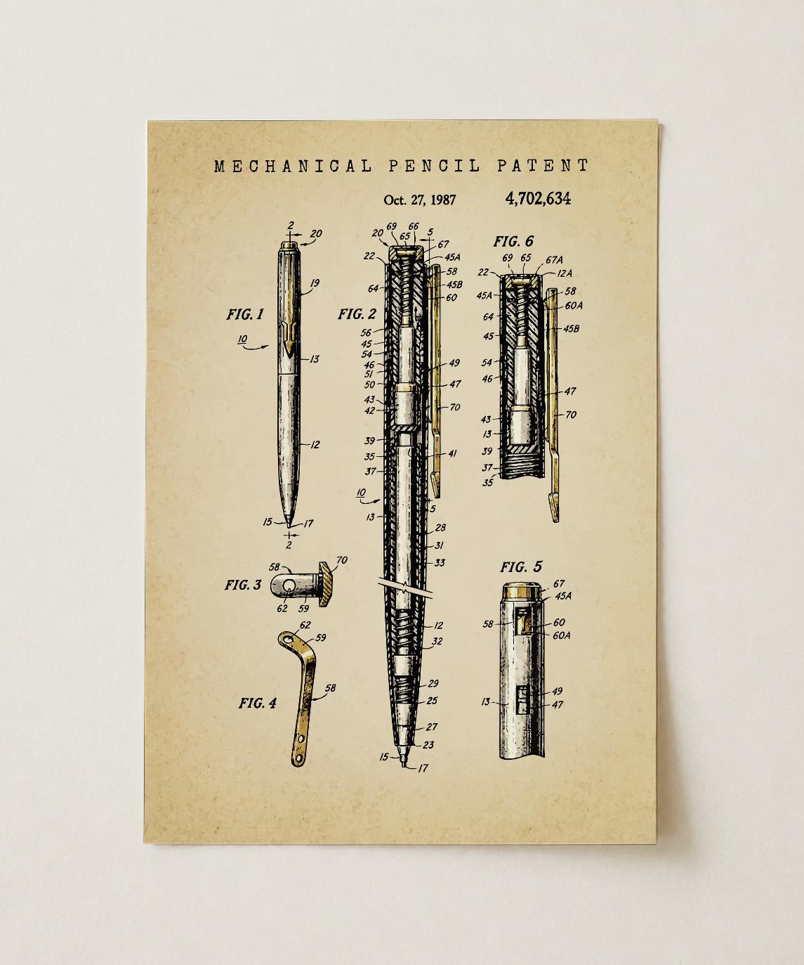 Mechanical pencil patent print, unframed